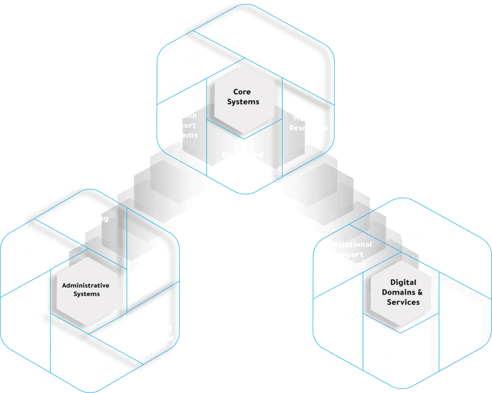ERP system schema: core systems, administrative systems, and digital domains